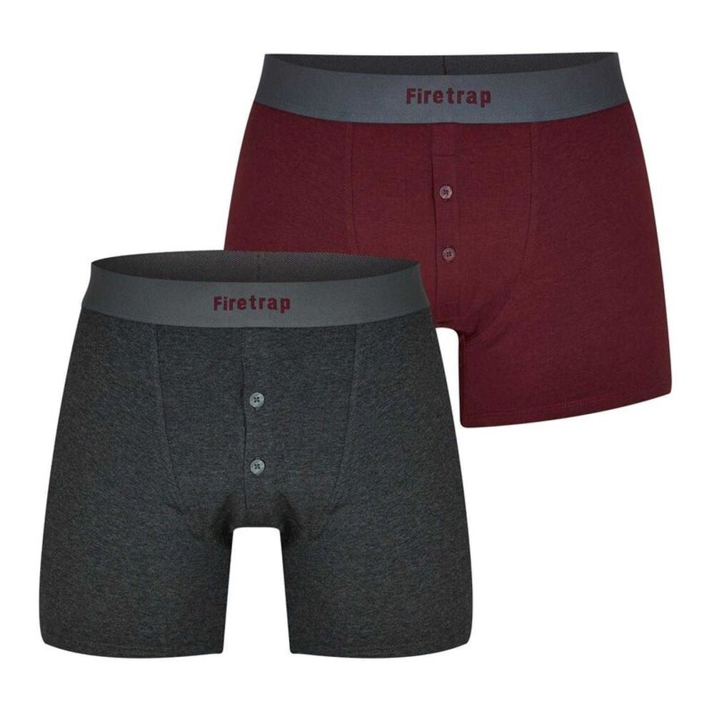 Firetrap Mens Boxer Shorts (Pack of 2) / Gray/Wine